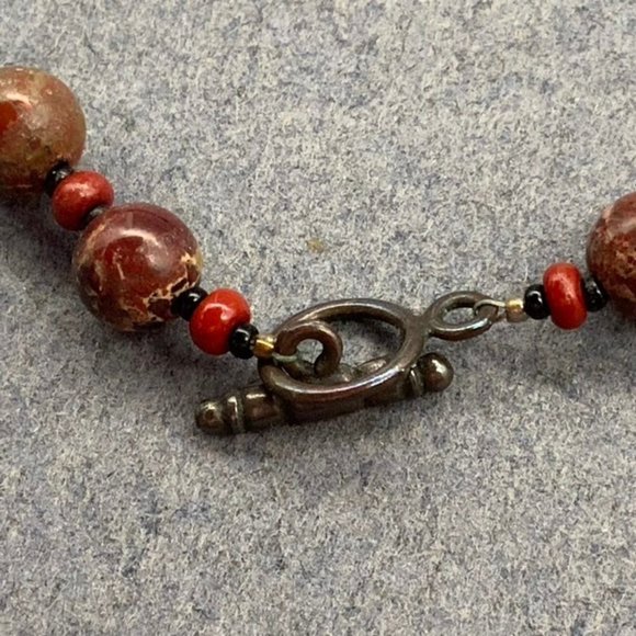 Jasper Stone Necklace Pendant Branch Oval Red Brown Copper Gray - Picture 7 of 10